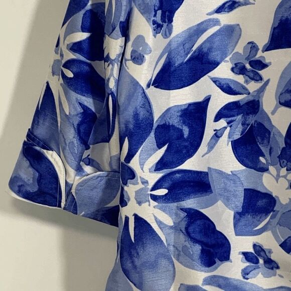 TanJay Womens Floral 3/4 Sleeve Open Front Cropped Jacket Blue White - Picture 6 of 10